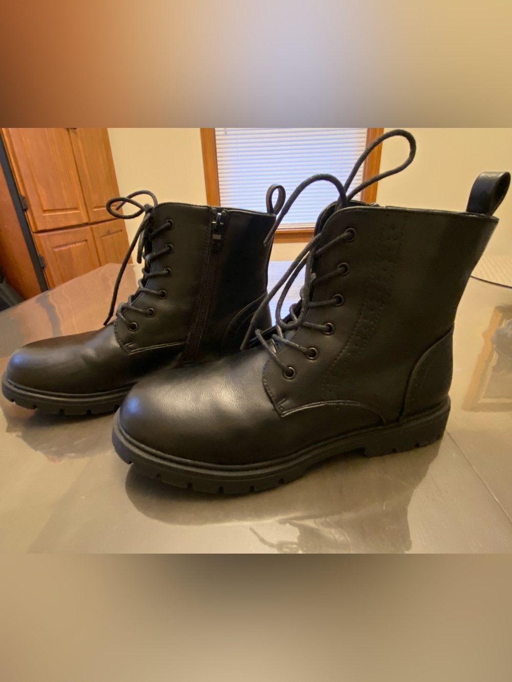 Dream Pairs: Size 4 Kids Black Lace-Up Combat Boots with Side Zip
